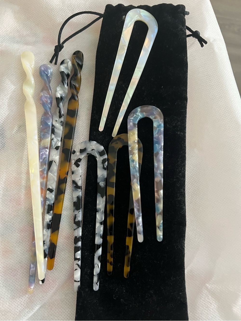 Women Multi-Color Resin Hair Forks - Set of 8